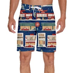 Cars Snow City Landscape Vintage Old Time Retro Pattern Men s Beach Shorts