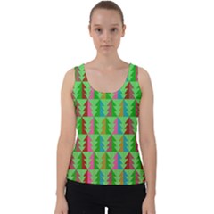 Trees Pattern Retro Pink Red Yellow Holidays Advent Christmas Velvet Tank Top