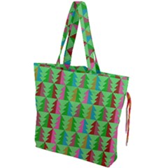 Trees Pattern Retro Pink Red Yellow Holidays Advent Christmas Drawstring Tote Bag