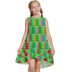 Trees Pattern Retro Pink Red Yellow Holidays Advent Christmas Kids  Frill Swing Dress