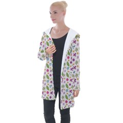 Pattern Flowers Leaves Green Purple Pink Longline Hooded Cardigan