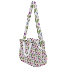 Pattern Flowers Leaves Green Purple Pink Rope Handles Shoulder Strap Bag