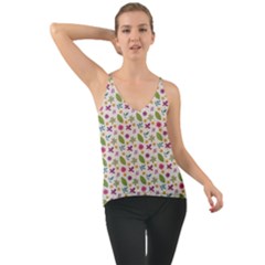 Pattern Flowers Leaves Green Purple Pink Chiffon Cami