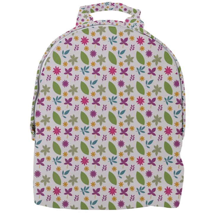 Pattern Flowers Leaves Green Purple Pink Mini Full Print Backpack