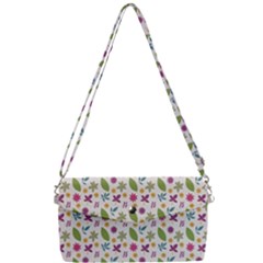 Pattern Flowers Leaves Green Purple Pink Removable Strap Clutch Bag