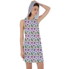 Pattern Flowers Leaves Green Purple Pink Racer Back Hoodie Dress