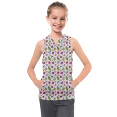 Pattern Flowers Leaves Green Purple Pink Kids  Sleeveless Hoodie