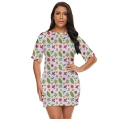 Pattern Flowers Leaves Green Purple Pink Just Threw It On Dress