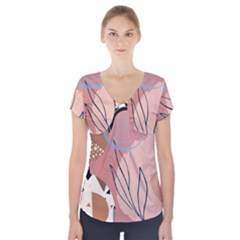 Abstract Boho Bohemian Style Retro Vintage Short Sleeve Front Detail Top