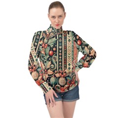 Winter Snow Holidays High Neck Long Sleeve Chiffon Top