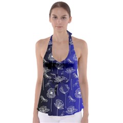 Pattern Floral Leaves Botanical White Flowers Tie Back Tankini Top