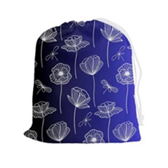 Pattern Floral Leaves Botanical White Flowers Drawstring Pouch (2xl)