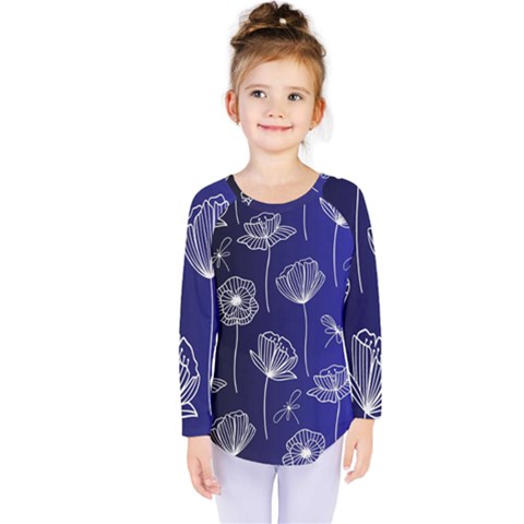 Pattern Floral Leaves Botanical White Flowers Kids  Long Sleeve T-shirt by Maspions