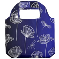 Pattern Floral Leaves Botanical White Flowers Foldable Grocery Recycle Bag