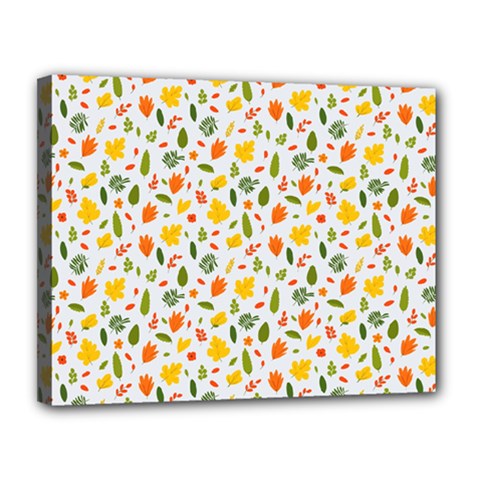 Background Pattern Flowers Leaves Autumn Fall Colorful Leaves Foliage Canvas 14  X 11  (stretched)