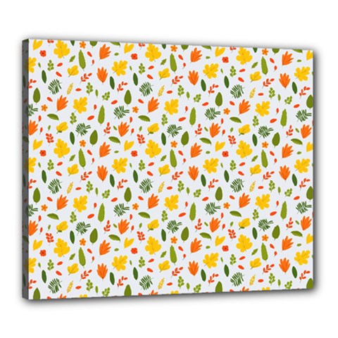 Background Pattern Flowers Leaves Autumn Fall Colorful Leaves Foliage Canvas 24  x 20  (Stretched)