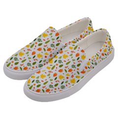 Background Pattern Flowers Leaves Autumn Fall Colorful Leaves Foliage Men s Canvas Slip Ons