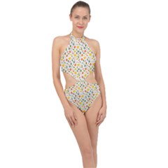Background Pattern Flowers Leaves Autumn Fall Colorful Leaves Foliage Halter Side Cut Swimsuit