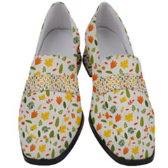 Background Pattern Flowers Leaves Autumn Fall Colorful Leaves Foliage Women s Chunky Heel Loafers by Maspions