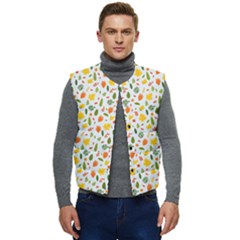 Background Pattern Flowers Leaves Autumn Fall Colorful Leaves Foliage Men s Button Up Puffer Vest	