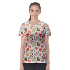 Background Pattern Flowers Design Leaves Autumn Daisy Fall Women s Sport Mesh T-shirt