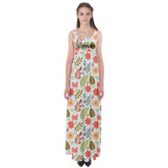 Background Pattern Flowers Design Leaves Autumn Daisy Fall Empire Waist Maxi Dress by Maspions