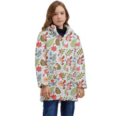 Background Pattern Flowers Design Leaves Autumn Daisy Fall Kids  Hooded Longline Puffer Jacket