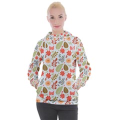 Background Pattern Flowers Design Leaves Autumn Daisy Fall Women s Hooded Pullover