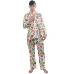 Background Pattern Flowers Design Leaves Autumn Daisy Fall Men s Long Sleeve Satin Pajamas Set by Maspions