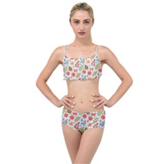 Background Pattern Flowers Design Leaves Autumn Daisy Fall Layered Top Bikini Set