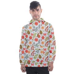 Background Pattern Flowers Design Leaves Autumn Daisy Fall Men s Front Pocket Pullover Windbreaker by Maspions