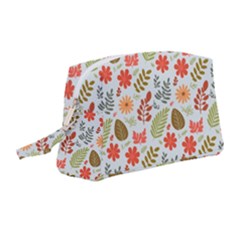 Background Pattern Flowers Design Leaves Autumn Daisy Fall Wristlet Pouch Bag (medium)