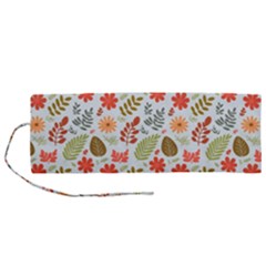 Background Pattern Flowers Design Leaves Autumn Daisy Fall Roll Up Canvas Pencil Holder (m)