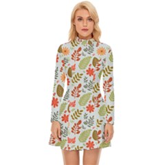 Background Pattern Flowers Design Leaves Autumn Daisy Fall Long Sleeve Velour Longline Dress
