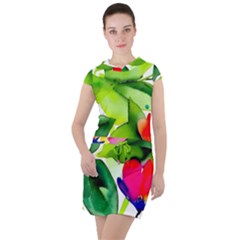 Watercolor Flowers Leaves Foliage Nature Floral Spring Drawstring Hooded Dress