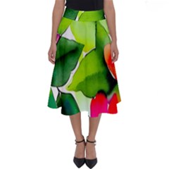 Watercolor Flowers Leaves Foliage Nature Floral Spring Perfect Length Midi Skirt by Maspions