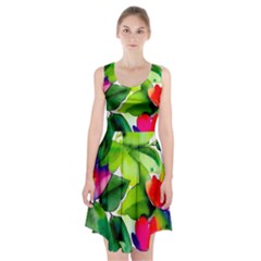 Watercolor Flowers Leaves Foliage Nature Floral Spring Racerback Midi Dress