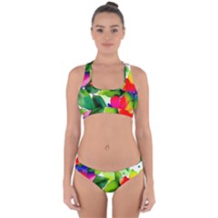 Watercolor Flowers Leaves Foliage Nature Floral Spring Cross Back Hipster Bikini Set by Maspions