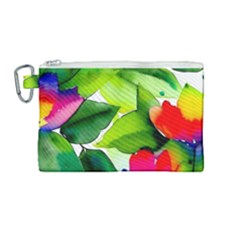 Watercolor Flowers Leaves Foliage Nature Floral Spring Canvas Cosmetic Bag (medium)