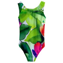 Watercolor Flowers Leaves Foliage Nature Floral Spring Kids  Cut-out Back One Piece Swimsuit