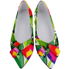 Watercolor Flowers Leaves Foliage Nature Floral Spring Women s Bow Heels