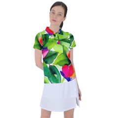 Watercolor Flowers Leaves Foliage Nature Floral Spring Women s Polo T-shirt