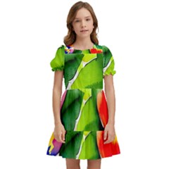 Watercolor Flowers Leaves Foliage Nature Floral Spring Kids  Puff Sleeved Dress