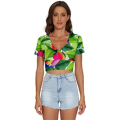 Watercolor Flowers Leaves Foliage Nature Floral Spring V-neck Crop Top