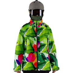 Watercolor Flowers Leaves Foliage Nature Floral Spring Men s Zip Ski And Snowboard Waterproof Breathable Jacket by Maspions