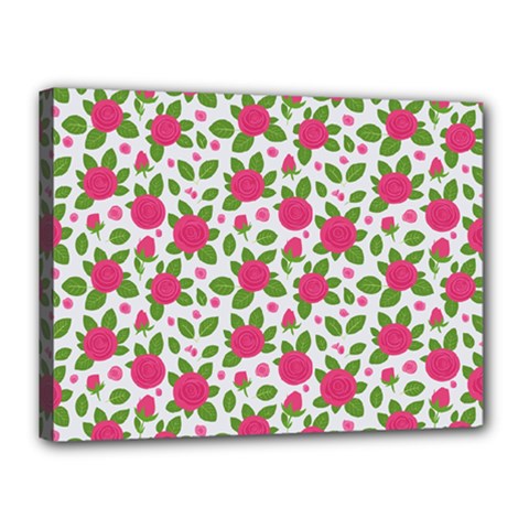 Flowers Leaves Roses Pattern Floral Nature Background Canvas 16  X 12  (stretched) by Maspions