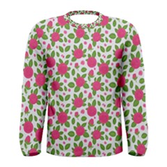 Flowers Leaves Roses Pattern Floral Nature Background Men s Long Sleeve T-shirt