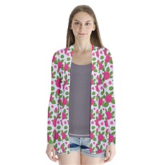 Flowers Leaves Roses Pattern Floral Nature Background Drape Collar Cardigan