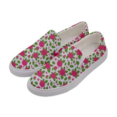 Flowers Leaves Roses Pattern Floral Nature Background Women s Canvas Slip Ons by Maspions