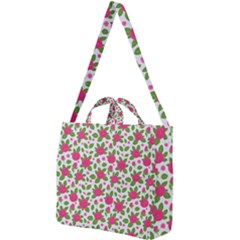 Flowers Leaves Roses Pattern Floral Nature Background Square Shoulder Tote Bag